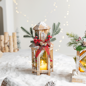 Wooden <b>Christmas</b> <b>Lantern</b> Set with LED Light, Distressed White Farmhouse <b>Lanterns</b> with Snow Effect for Mantel Tabletop Decor - Product Image 6