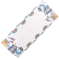 Chemin de table blanc à bordure florale avec motifs lapin de Pâques, poussin et canard pour brunch printanier, décoration de table, vente au détail et en gros