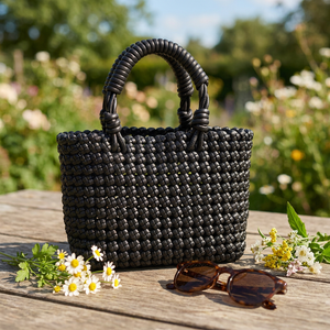 Sacs à main d'été en PU tressé faits à la main pour femmes, sacs à bandoulière décontractés noirs, sacs seau personnalisés, pochettes de soirée – Vente en gros - Product Image 2