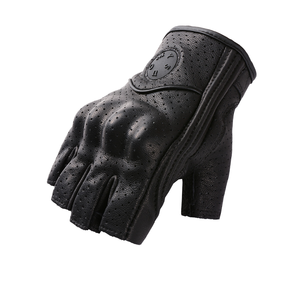 Gants de moto d'été demi-doigts en cuir noir rétro perforés antidérapants résistants à l'usure décontractés unisexes pour la pêche et la gym - Product Image 1