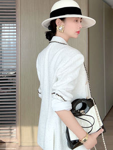 Traje de Tweed informal para novio blanco de un solo pecho con decoración de botones patrón sólido tejido - Product Image 2