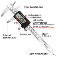 Electronic Digital Vernier Caliper 150mm Stainless Steel Ruler Gauge Micrometer 6 Inch LCD Measuring Ruler Tool With Plastic Box