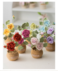 <span class=keywords><strong>Plante</strong></span> en pot de Myosotis Premium, fleur artificielle en laine tricotée à la main, finition tournesol, rose en fil de laine, 15 cm, ornement de bureau - Product Image 6