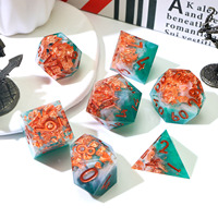 Jeu de dés polyédriques en résine fait main de 7 pièces, finition cuivre rouge et paillettes dorées, pour DND et jeux de société, design à bords tranchants - N23