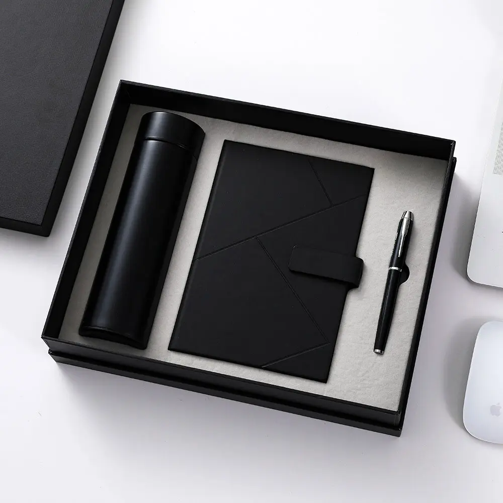 Coffret cadeau pour carnet de notes de qualité supérieure avec stylo et bouteille Cadeaux promotionnels d'entreprise personnalisables Article avec logo Coffret cadeau pour tasse et carnet