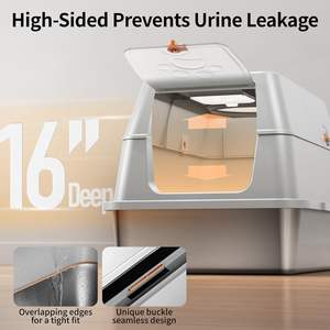 Caja de Arena para Gatos de Gran Capacidad, Ecológica, Cubierta de Acero Inoxidable, con Cierre Abatible de 180°, Bandeja de Borde Alto con Escalones y Pala - Product Image 5