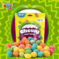 Fabrieksgroothandel 85g Skittle-s type zure, gekleurde kauwgom snoep in staande zak, op maat gemaakte OEM private label, BRC ISO gecertificeerd