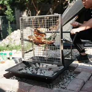 室外庭院吐痰烤肉烤架手动翻转木炭烧烤旋转烤架