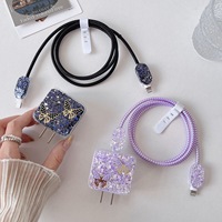 Housse de protection en TPU à paillettes papillon pour iPhone 16 15 14 20W Chargeur Câble de données Wrap-Nouveaux accessoires de téléphone portable