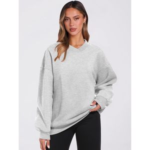 FOXA Womens Oversized V Neck Sweatshirt Fleece Long Sleeve Drop Shoulder Pullover Comfy <b>Top</b> Breathable Casual Wear - Product Image 4
