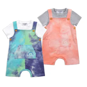 Tie Dye Bunte Baby Hohe Taille Gerade Hosen Junge Mädchen Loose Style Taschen Overalls Großhandel Kinder Overalls