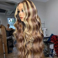 SOBOOMWIGS Highlight Balayage Ombre Couleur Corps Vague Avant de Lacet Perruque Ombre Racine Blonde Highlight Perruques de Cheveux Humains Avec Des Cheveux De Bébé