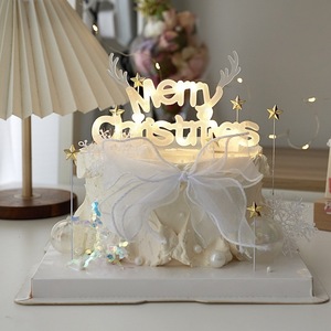Merry Christmas Cake Decoration Lighted Arch With Stars And Bow For Holiday Celebration - Product Image 4