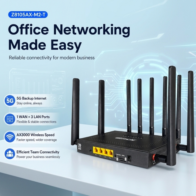 Enterprise 5G WiFi 6 Router Z8105AX-M2-T AX3000 Industrial CPE VPN Secure High Speed Network