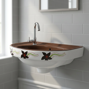 Lavabo de Pared Redondo de Cerámica Rosa de Lujo, Lavabo de Diseño para Baño, para Proyectos de Centros Comerciales, Villas y Hoteles, Venta al Por Mayor - Product Image 5