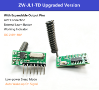 Módulo Receptor RF Superheterodino con Decodificación de Bajo Consumo 2.6-10V, Compatible con Expansión Externa, Botón de Aprendizaje LED, Interfaz APP