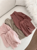 Ensemble haut gaufré et short unisexe à demi-zip pour garçons et filles, 300g d'épaisseur, 100% coton, gaufré pour bébé
