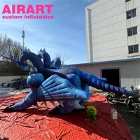 Modèle de dragon gonflable géant à 3 têtes, mascotte de dinosaure gonflable bleue pour la décoration d'activités d'exposition