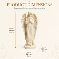 Statue d'ange ailé en résine faite à la main, style européen, base ronde, ornement de jardin intérieur/extérieur, 55,8 cm