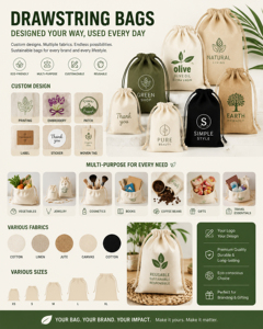 Sacs à cordon en toile de coton et lin imprimés écologiques, personnalisables avec logo, sacs à cordon noirs, sacs anti-poussière bon marché - Product Image 6