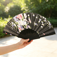Éventail pliant en plastique floral de 23 cm, motif floral, accessoire d'art populaire durable pour la danse et les fêtes