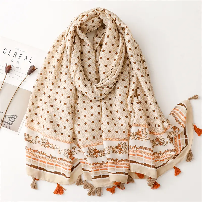 French cotton linen feel scarf celebrity style melon field under soft fringe silk scarf shawl woman