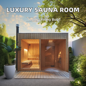 Combo de ducha de sauna de madera para exteriores-Cabina de vapor Hemlock para 4-6 personas con estufa para Garden Villa - Product Image 6