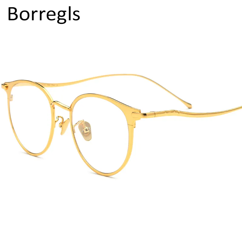 نظارات بورجليز من التيتانيوم الخالص للنساء تصميم أصلي بإطار نظارات دائرية وفائقة الخفة نظارات بصرية كلاسيكية للرجال طراز 18509
