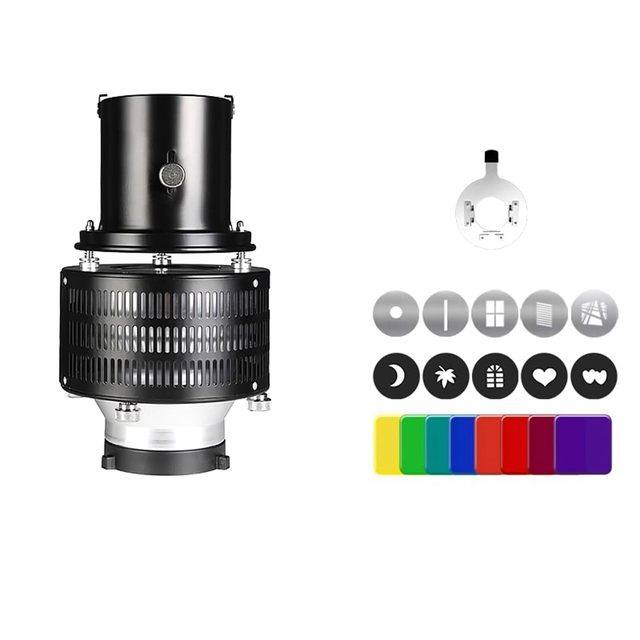 YEAH Bowens Mount Optical Condenser Snoot Kit, DIY Photo Projection Spotlight with Gobos & Color Gels for  Portrait Photography