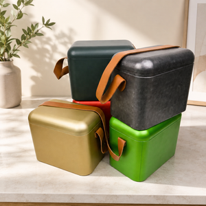 Matte Color Square Metal Tin Can With PU Leather Strap <b>Empty</b> Storage Tin <b>Box</b> For Loose Tea Herb Coffee Holiday <b>Gift</b> Packing - Product Image 1