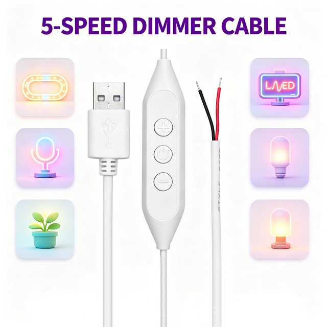 Customizable 5-Speed USB Dimmer Switch Controller Cable 24AWG PVC Pure Copper 1.5M 2M for LED Screen Display Plant Night Light