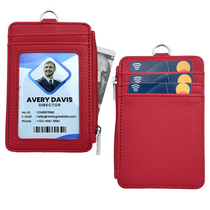 Office Products Employee Vertical PU Leather Business Id Credit <strong>Card</strong> <strong>Holder</strong> <strong>Wallet</strong> With Retractable Pull Badge Reel Lanyard - Product Image 5