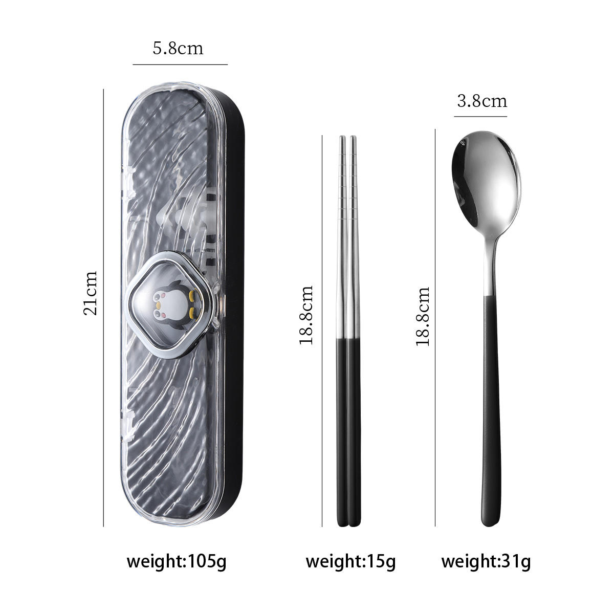 Cartoon Portable Two-Piece Dinnerware Set (black)