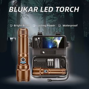 บลูการ์ แอลอีดีไฟฉาย LED แบบชาร์จไฟได้ ความสว่างสูงพิเศษ ปรับโฟกัสได้ 5 โหมด 5000mAh IP67 กันน้ำ ไฟฉายทรงพลัง - Product Image 2