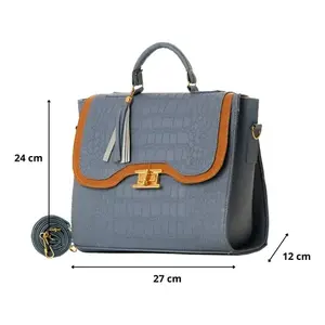 Bolso de mano Fana Belen M3821 azul para mujer, de piel con estampado de cocodrilo, de primera calidad, con cierre y bolsillo con cremallera - Product Image 4