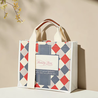 Sac fourre-tout en toile à motif diamant vintage, grande capacité, sac à main pour le shopping avec poignée en similicuir, pour la promotion des magasins de beauté