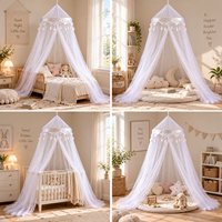 Moustiquaire de lit suspendue pliable en forme de dôme avec franges, rideau de lit en maille légère à porte unique, installation facile, moustiquaire pour enfants