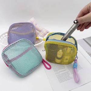 Customize Sales Promotion Mesh Cosmetic Bag Key Chain Mini Coin <b>Purse</b> Lipstick Storage Small Zipper Makeup Bag With Wrist Strap - Product Image 4