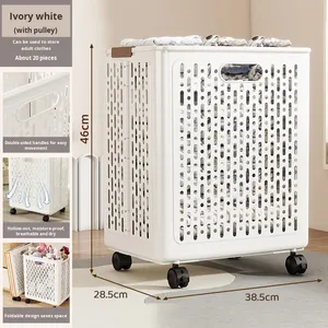 Cesto per bucato in plastica pieghevole di grande capacità ruote sporche bidone porta vestiti bagno <span class=keywords><strong>lavatrice</strong></span> <span class=keywords><strong>cestello</strong></span> pieghevole laterale - Product Image 6