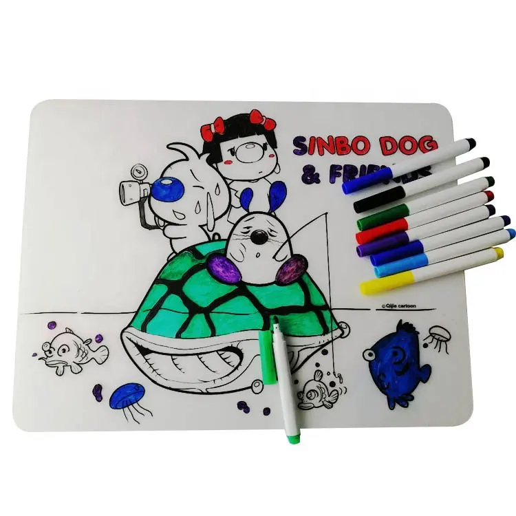 Factory Custom Bpa Free Reusable Kids Coloring Mat Silicone Painting Mat Drawing Placemat For Kids