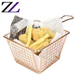 Catering yemek gereçleri metal patates kızartması bakır burger sepeti küçük depolama ince örgü paslanmaz çelik tel örgü istifleme sepeti - Product Image 5