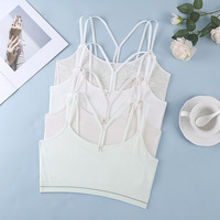 Soutien-gorge d'entraînement sans coutures pour adolescentes, bretelles doubles spaghetti, dos en V élégant, petit nœud décoratif, rembourrage intégré fixe, doux et respirant