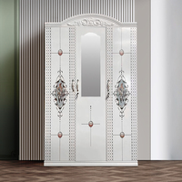 Armoire de chambre à coucher moderne multifonctionnelle à quatre portes en métal avec miroir à imprimé floral et tiroirs robustes et durables