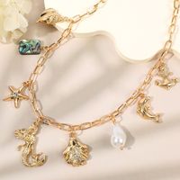 Collier pendentif en coquillage de mer en pierre CZ Perle naturelle Vente chaude Plaqué or Étoile de mer Baleine Charme de vacances d'été Collier pour filles