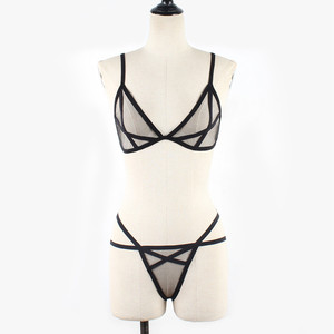 Ensemble soutien-gorge et culotte en maille rouge pour femme, taille basse, en spandex, lingerie sexy, ensemble trois pièces, vente en gros pour l'exportation - Product Image 4