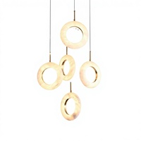 Lustre LED en cuivre dimmable, style moderne et épuré, en albâtre naturel espagnol, pour escalier, villa, salon, chambre à coucher, maison