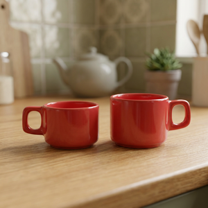 Juego de 2 Tazas de Cerámica Rojas, Diseño Minimalista, Resistentes al Calor, para Uso Doméstico - Product Image 3