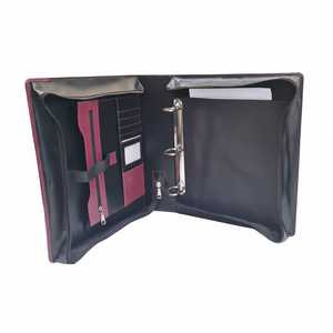 Genuine Leather Zippered Portfolio 3D <b>Ring</b> <b>Binder</b> Large Capacity Business Padfolio Folder Organizer Black Purple Pattern Holder - Product Image 1