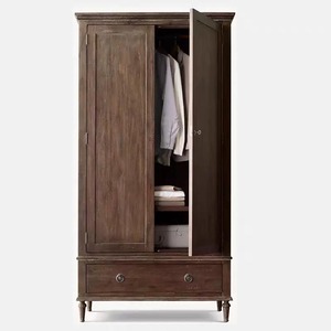 Armario de Roble Macizo Estilo Rústico Francés, Armario Alto de 2 Puertas con Cajón Inferior, Estilo Vintage Americano para Dormitorio - Product Image 2
