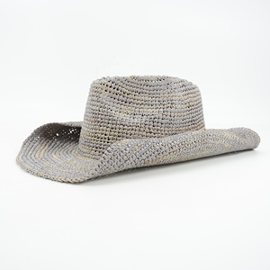 Chapeau de cowboy en paille de raphia <span class=keywords><strong>gris</strong></span> soleil adulte avec garniture de tresse pour hommes et femmes pour les activités d'été en plein air - Product Image 3
